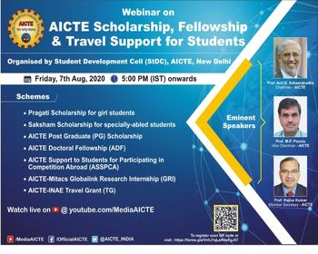 Webinar on AICTE Scholarship, Fellowship & Travel Support for Students