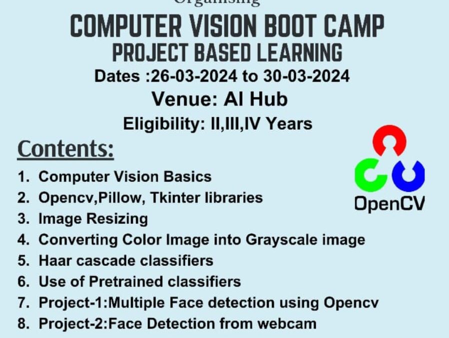 Computer Vision Boot Camp Project Based Learning – 26.03.2024 to 30.03.2024